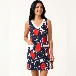 Cotton sleeveless Shift Dress w V-Neckline 2 pockets in front Size SMALL